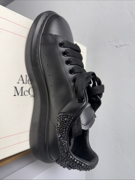 Alexander McQueen Shoes - Alexander McQueen Black Leather Sneakers with Crystal Heel